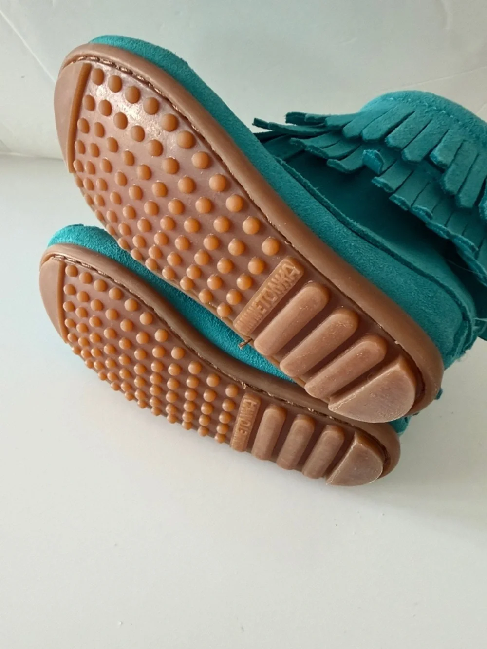 Minnetonka Double Fringe Side Zip Moccasin Boots for Kids Size 9